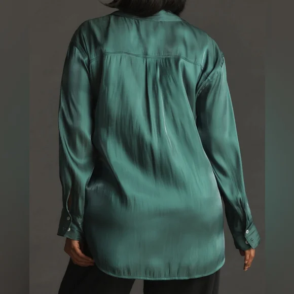 Anthropologie Silky Iridescent Buttondown Shirt Size Extra Large - Picture 2 of 14